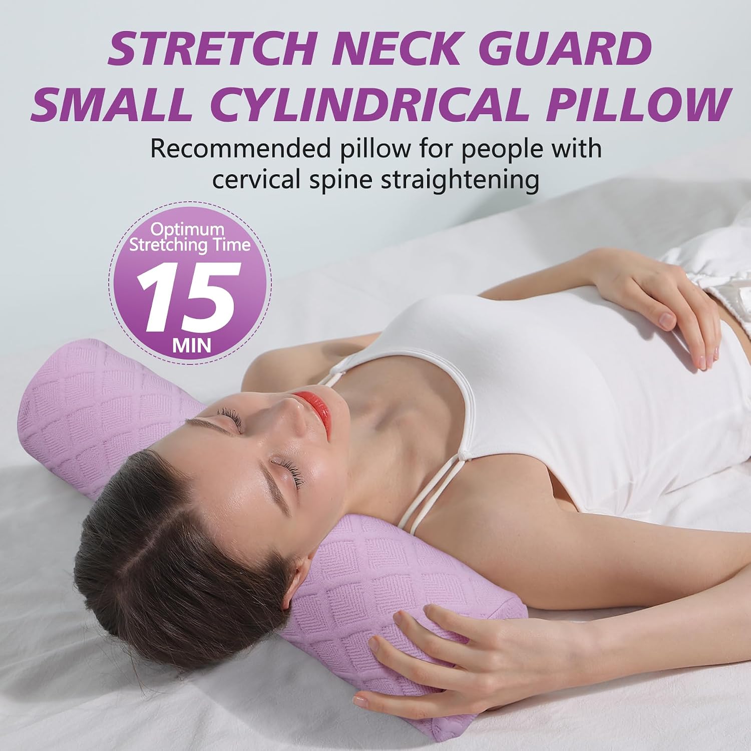 Detalle 2 de Cozyhealth Neck Roll Pillow Memory Foam Cervical Bolster, Medium Soft, Purple