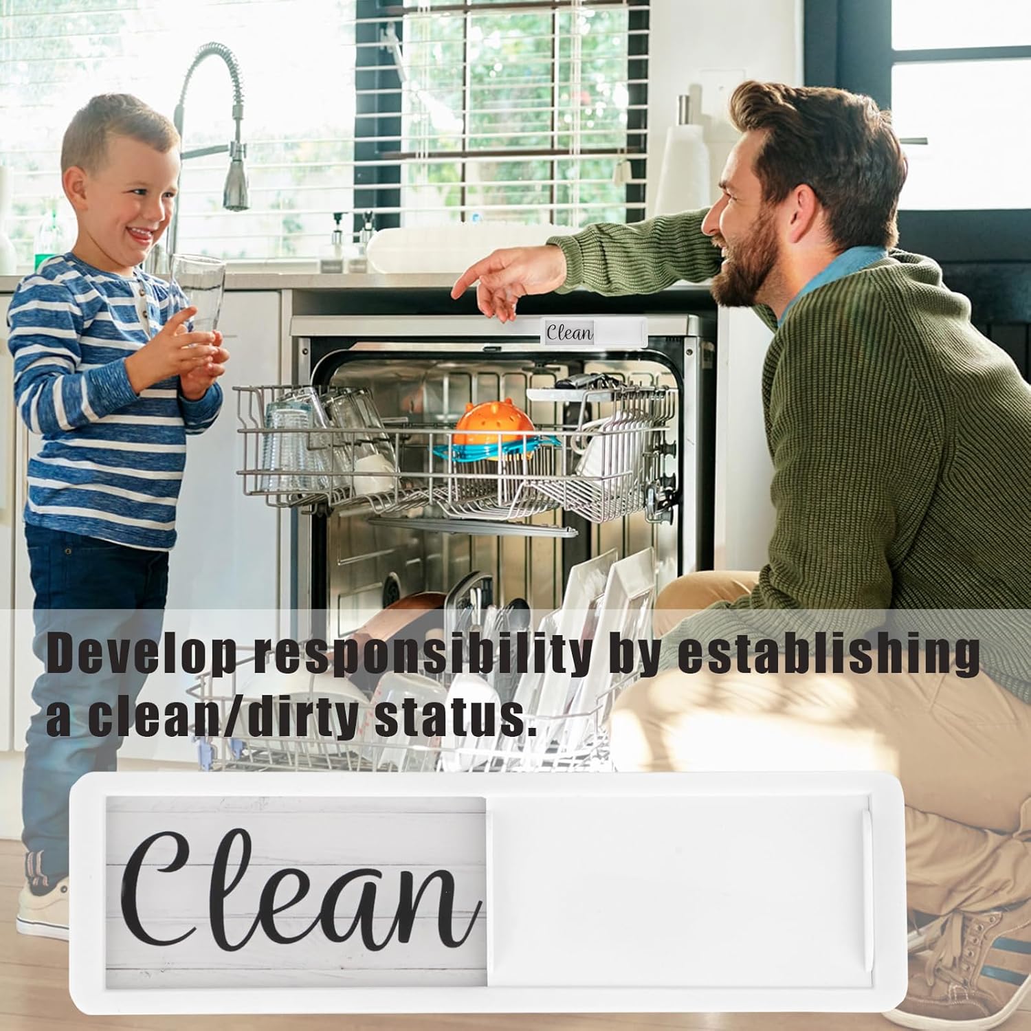 Thumbnail 4 de Realth Dishwasher Clean/Dirt Magnet Sign (17.5cm x 5cm) with Slide Indicator