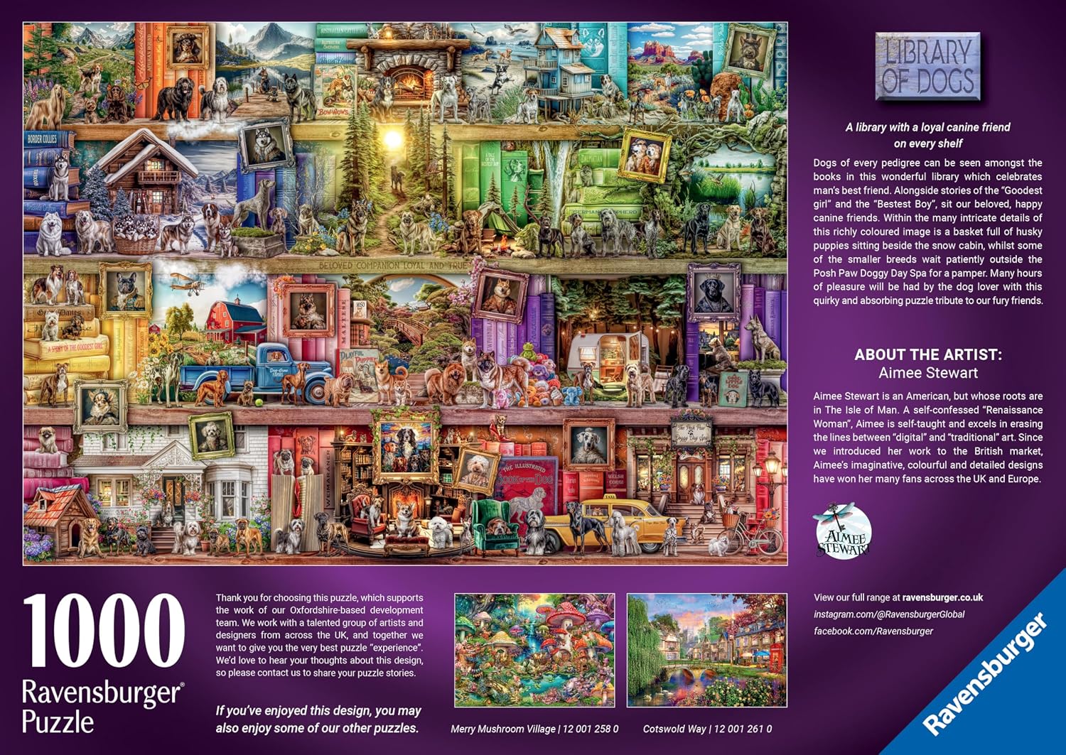 Detalle 2 de Ravensburger Library of Dogs 1000-Piece Jigsaw Puzzle (70 x 50cm) for Adults and Kids 12+