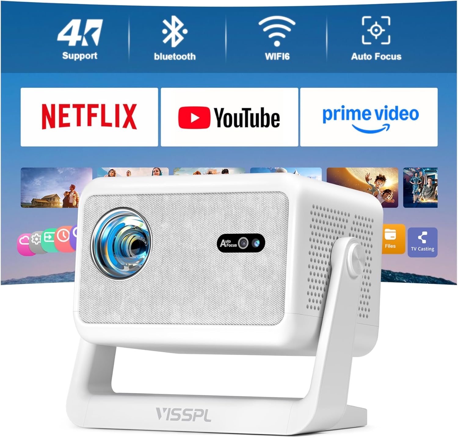 Detalle de VISSPL 3000ANSI 4K Smart Mini Beamer – Autarke Heimkino-Lösung mit KI-Funktionen