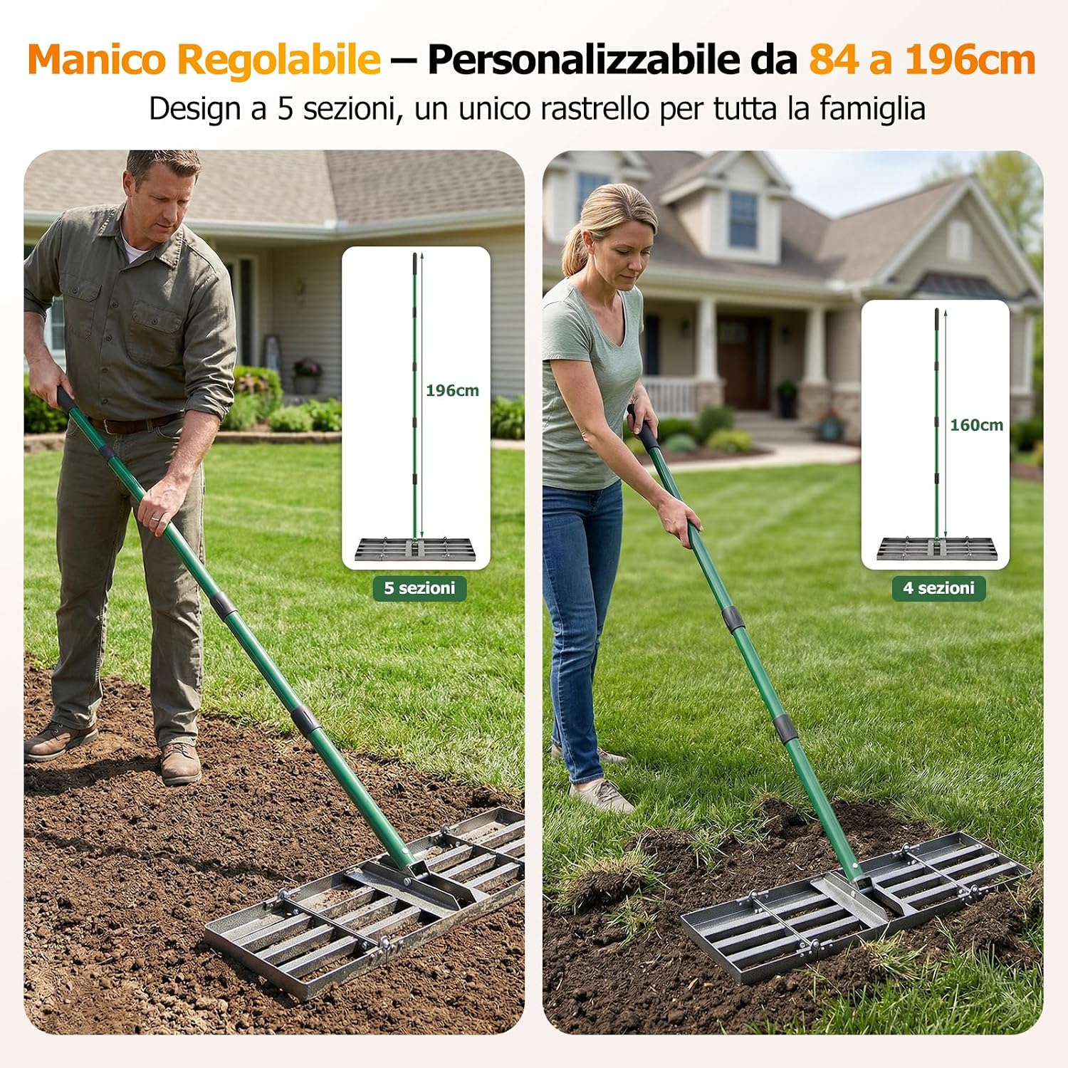 Detalle de Rastrello per livellamento prato 76 cm • manico regolabile 84–196 cm • pieghevole