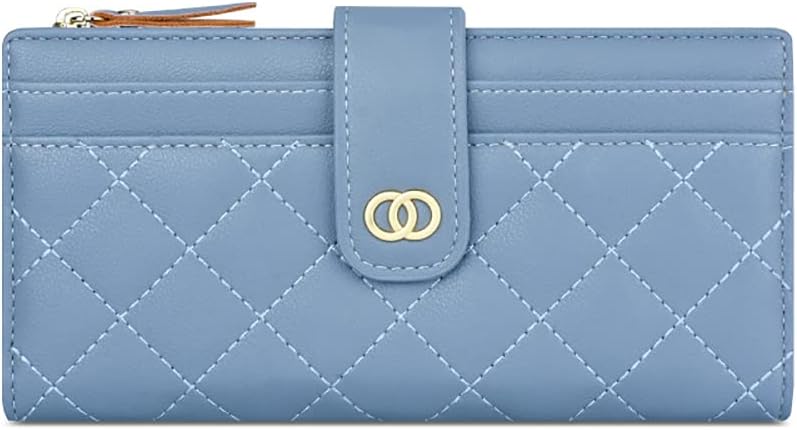 Detalle de Vllcsla Women Elegant Wallet PU Leather Purse — 15 Card Slots, ID Window, Zipped Coin Pocket, Blue