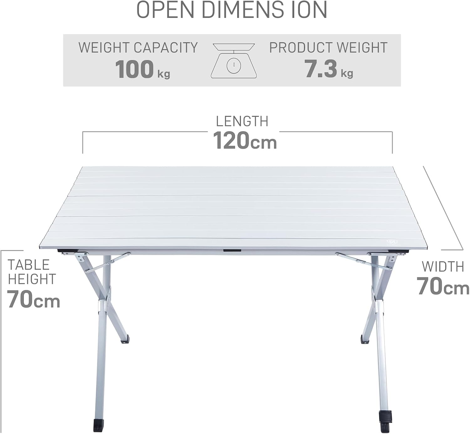 Detalle de EVER ADVANCED klappbarer Campingtisch aus Aluminium 120 x 70 cm (bis 100 kg Belastung) mit Tragetasche
