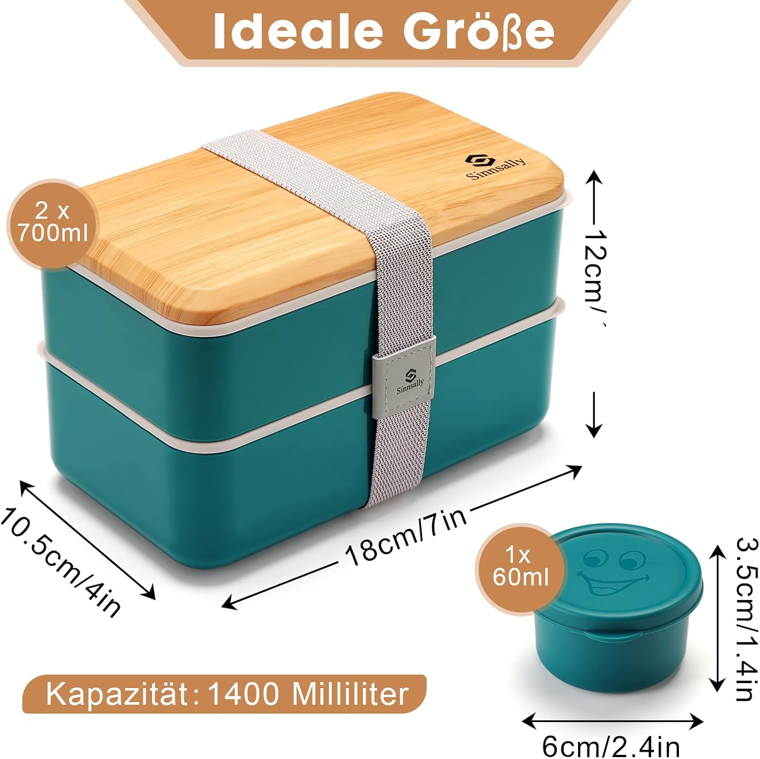 Thumbnail 2 de Sinnsally Bento lunchbox voor volwassenen, 1400 ml, 2 vakken, Scandinavisch groen