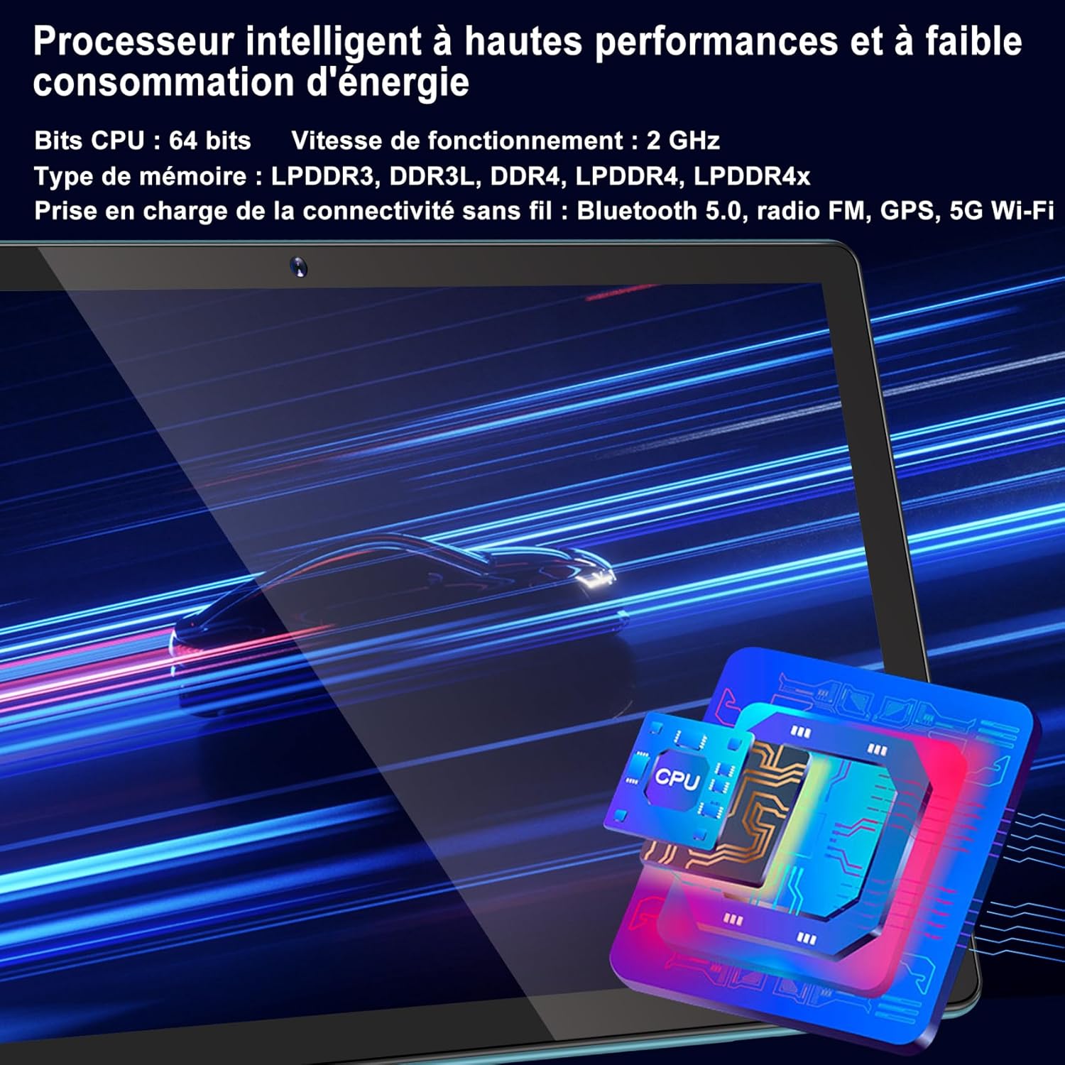 Thumbnail 5 de DMOAO Tablette 10 Pouces: Android 12, 4 Go RAM (extensible jusqu’à 8) – 64 Go ROM, microSD jusqu’à 1 To, 5G Wi‑Fi, Bluetooth 5.0, 430 g