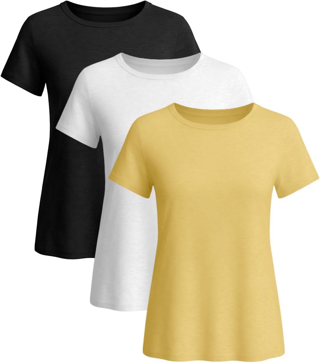 Detalle de Cuptacc Damen T-Shirt Sommer Basic Shirt Rundhals Kurzarm – einfarbig