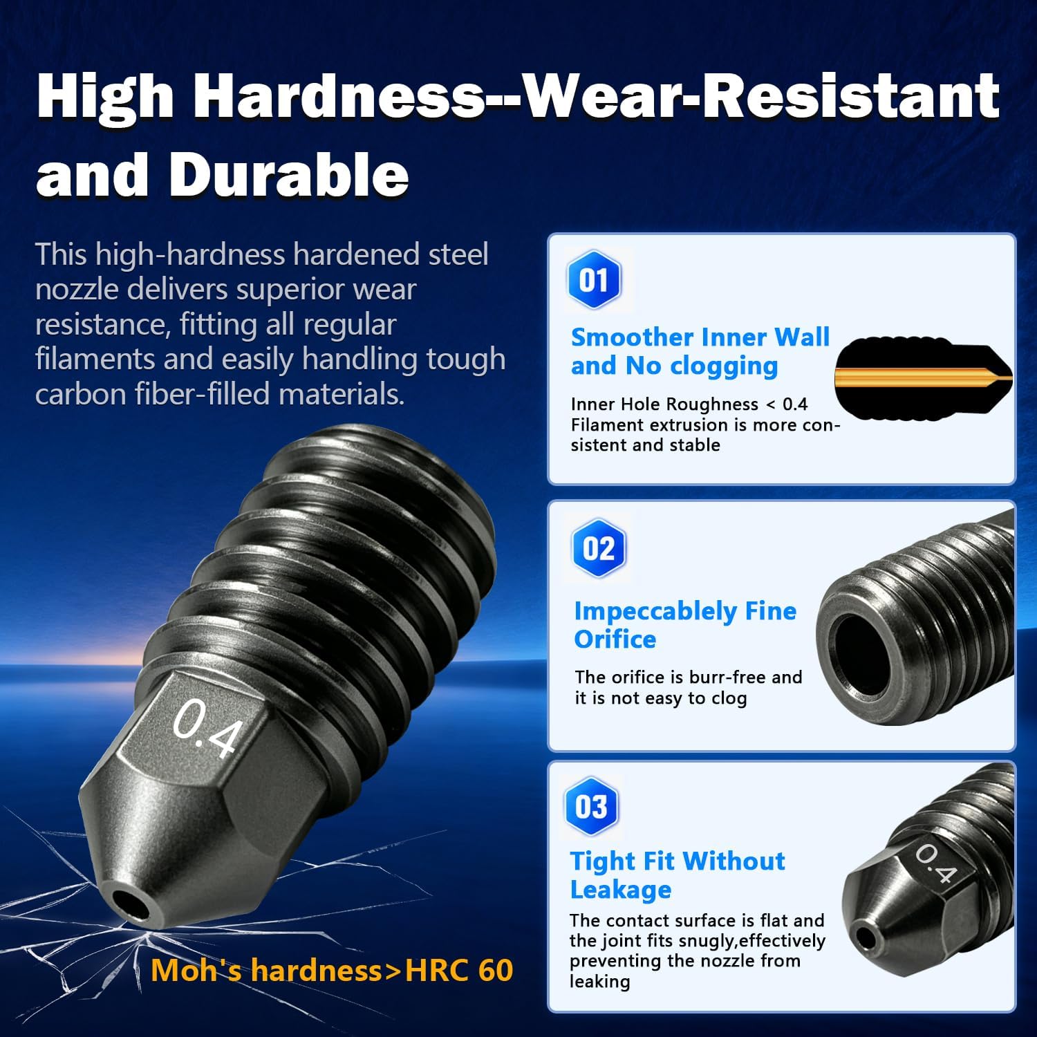 Detalle de RugooSpink 2PK 0.4MM P2S ホットエンド 硬化鋼ノズル・着脱式 Bambu Lab対応