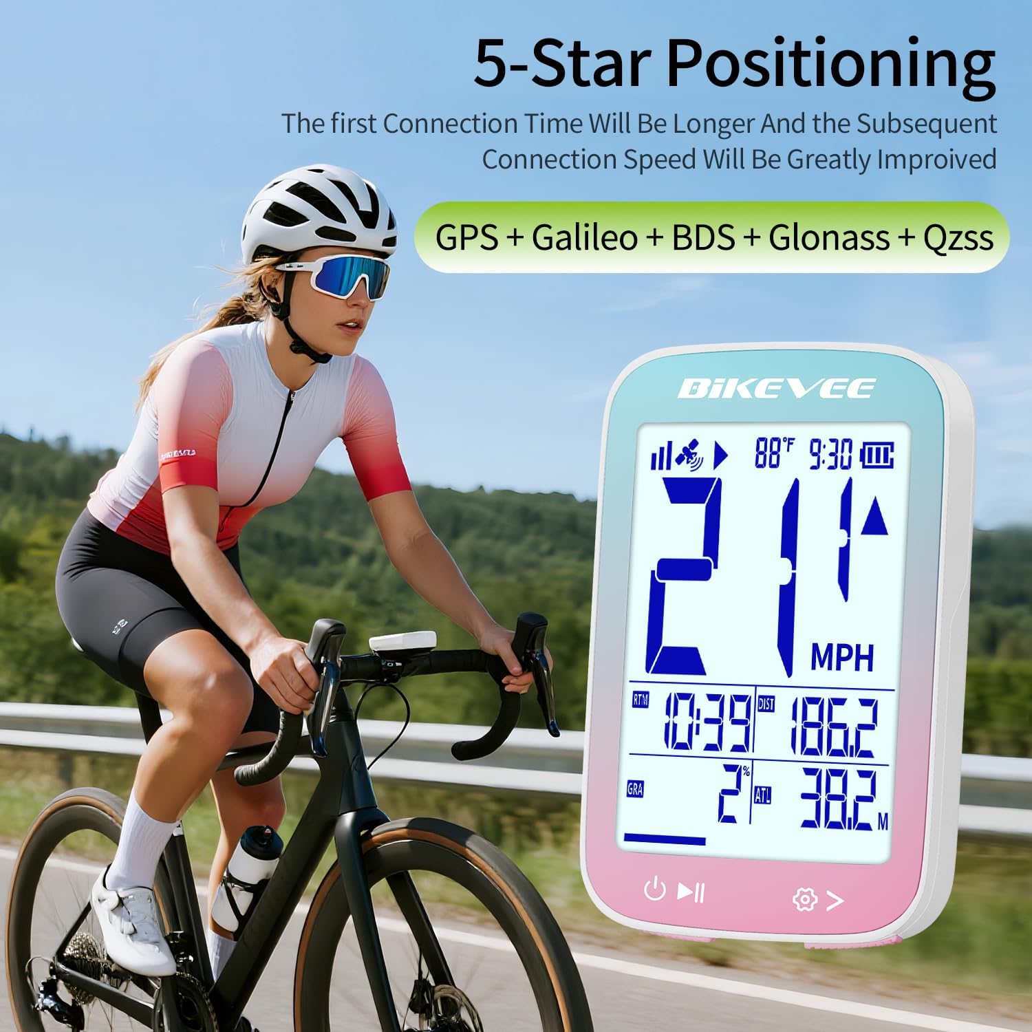 Detalle de Bikevee GPS Fahrradcomputer kabellos – wasserdicht IPX7, 2,4 Zoll FSTN Display, bis zu 28 h Akkulaufzeit