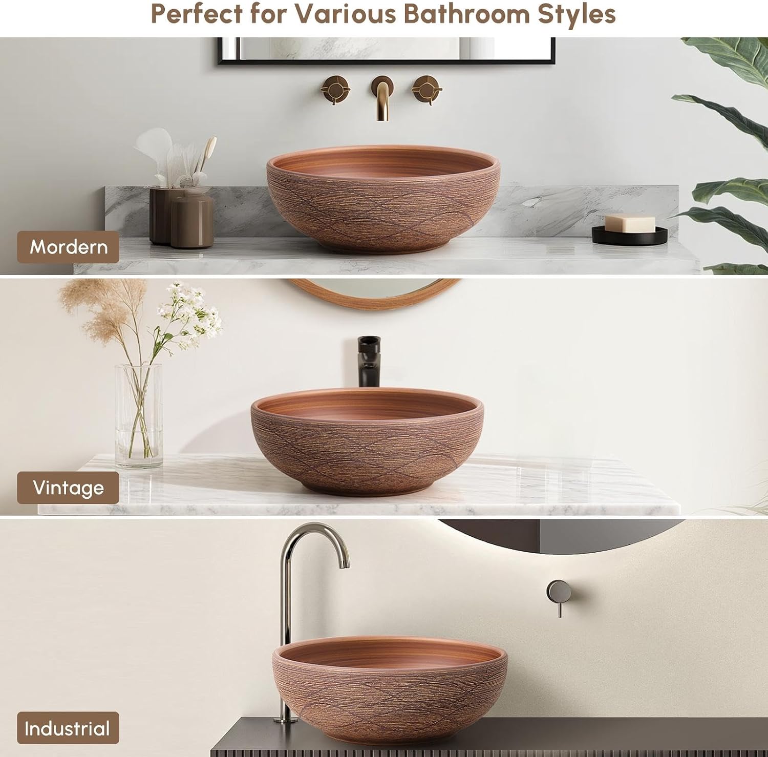 Thumbnail 5 de homary Vasque ronde en céramique 38,1 cm pour salle de bain