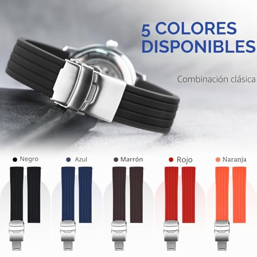Detalle de ULLCHRO Correa de reloj en silicona con hebilla desplegable 22mm negro