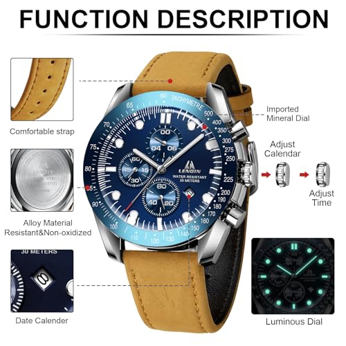 Thumbnail 5 de LN LENQIN Montre Homme - Montres analogiques à Quartz étanches, bracelet cuir