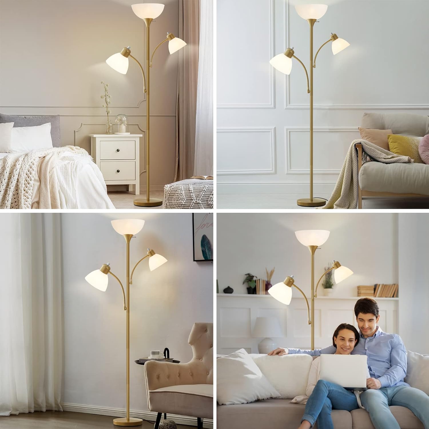 Thumbnail 6 de Luvkczc F00053 Torchiere Floor Lamp with Two Reading Lights, 3 LED Bulbs