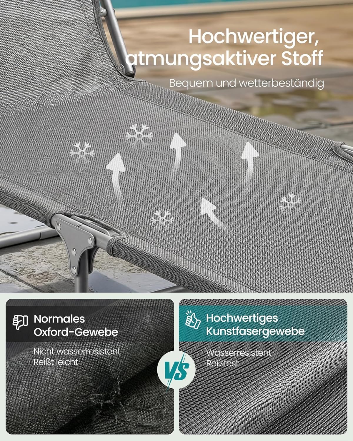 Thumbnail 5 de SONGMICS Sonnenliege klappbar 2er Set – verstellbare Rückenlehne, Kopfstütze, 189 x 53 x 28,5 cm, grau