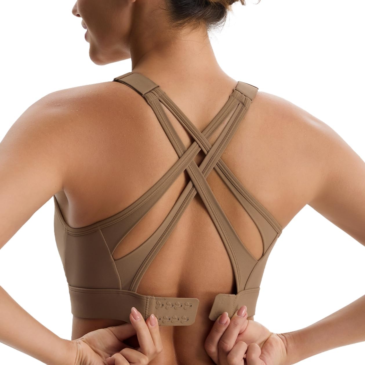Detalle de BYAWAY High-Impact Sports Bra with Moulded Cups, Adjustable Straps & Hook Closure