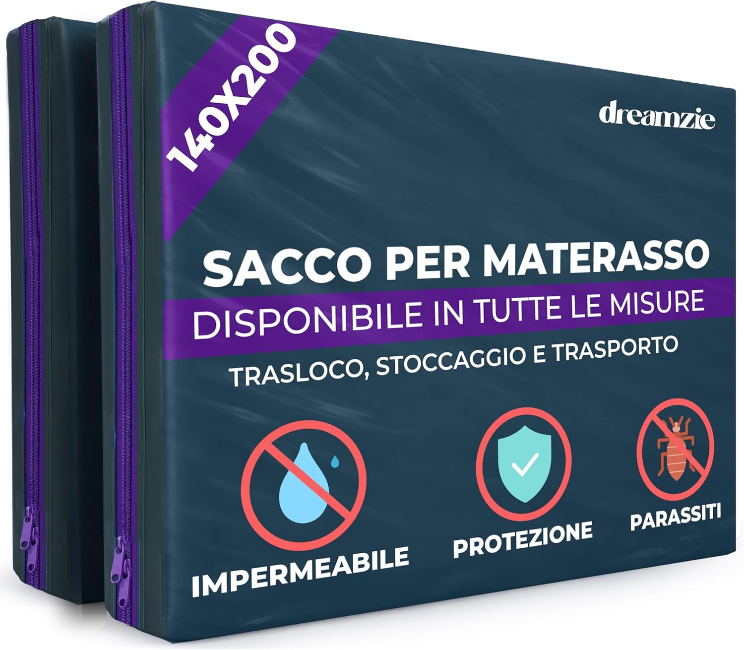 Dreamzie Coprimaterasso in plastica opaca 140x200 cm con cerniera (set 2) per trasloco, stoccaggio e trasporto