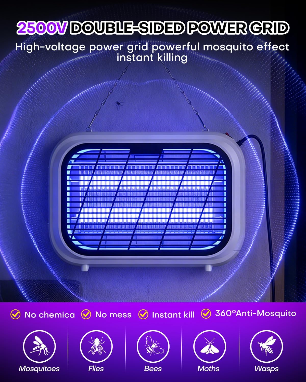 Thumbnail 2 de 20W Bug Zapper Indoor with 2500V Dual-Layer Grid and 2 UV Lights