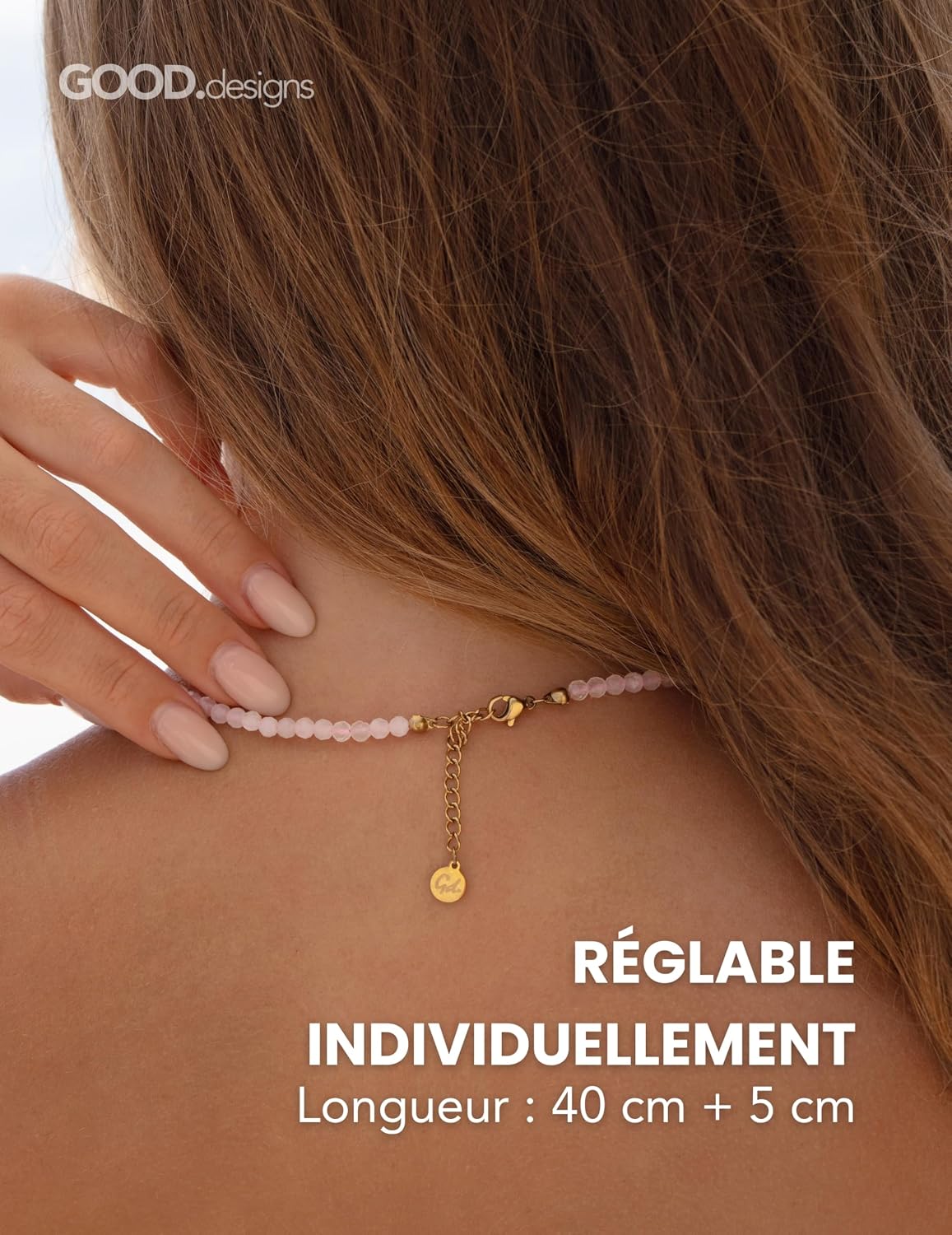 Detalle 2 de GD GOOD.designs EST. 2015 Collier de perles naturelles 4 mm – réglable 40–45 cm, placage or 18K