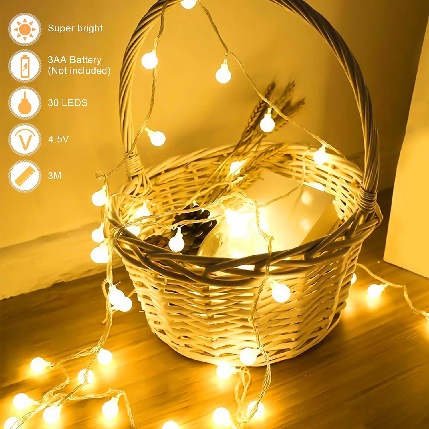 Thumbnail 1 de A.bigwhale 30 LED Lichterkette Batterie - Warmweiß, 3 m, für Balkon und Garten