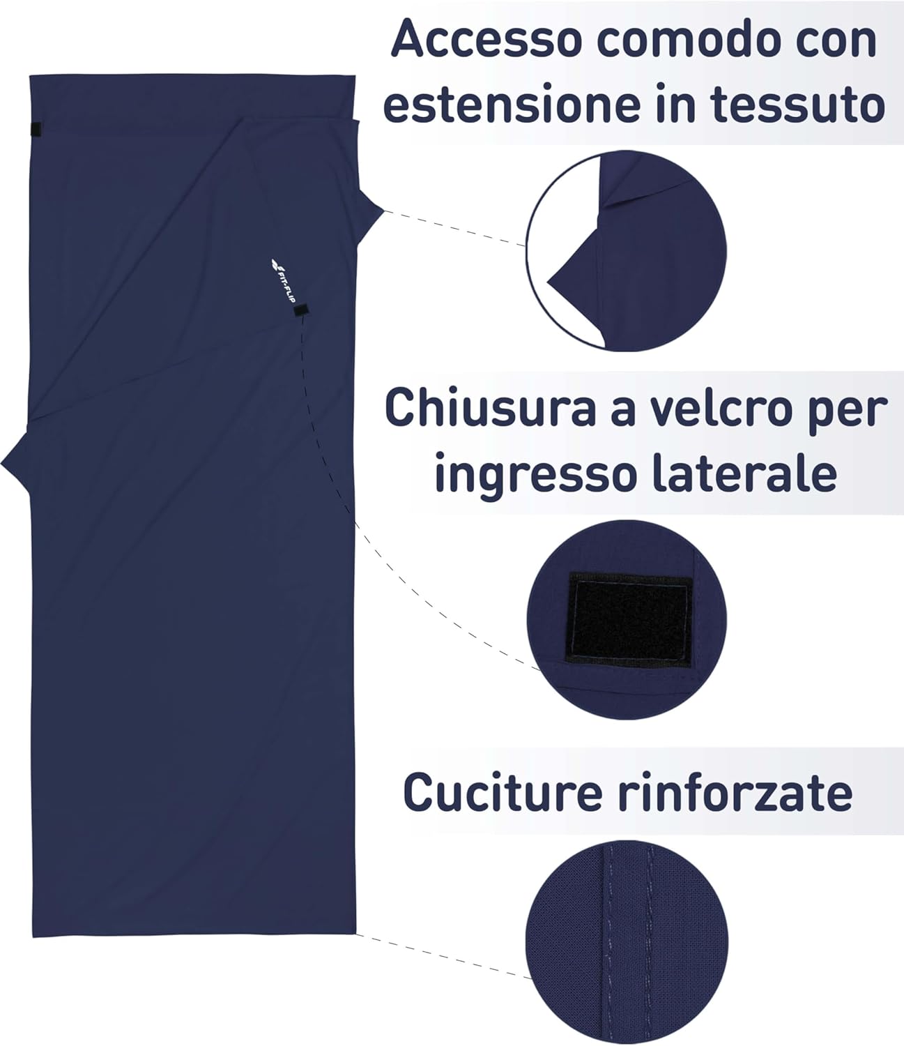 Detalle de Fit-Flip Sacco Lenzuolo da Viaggio: ultraleggero, compatto e versatile per il sonno in viaggio