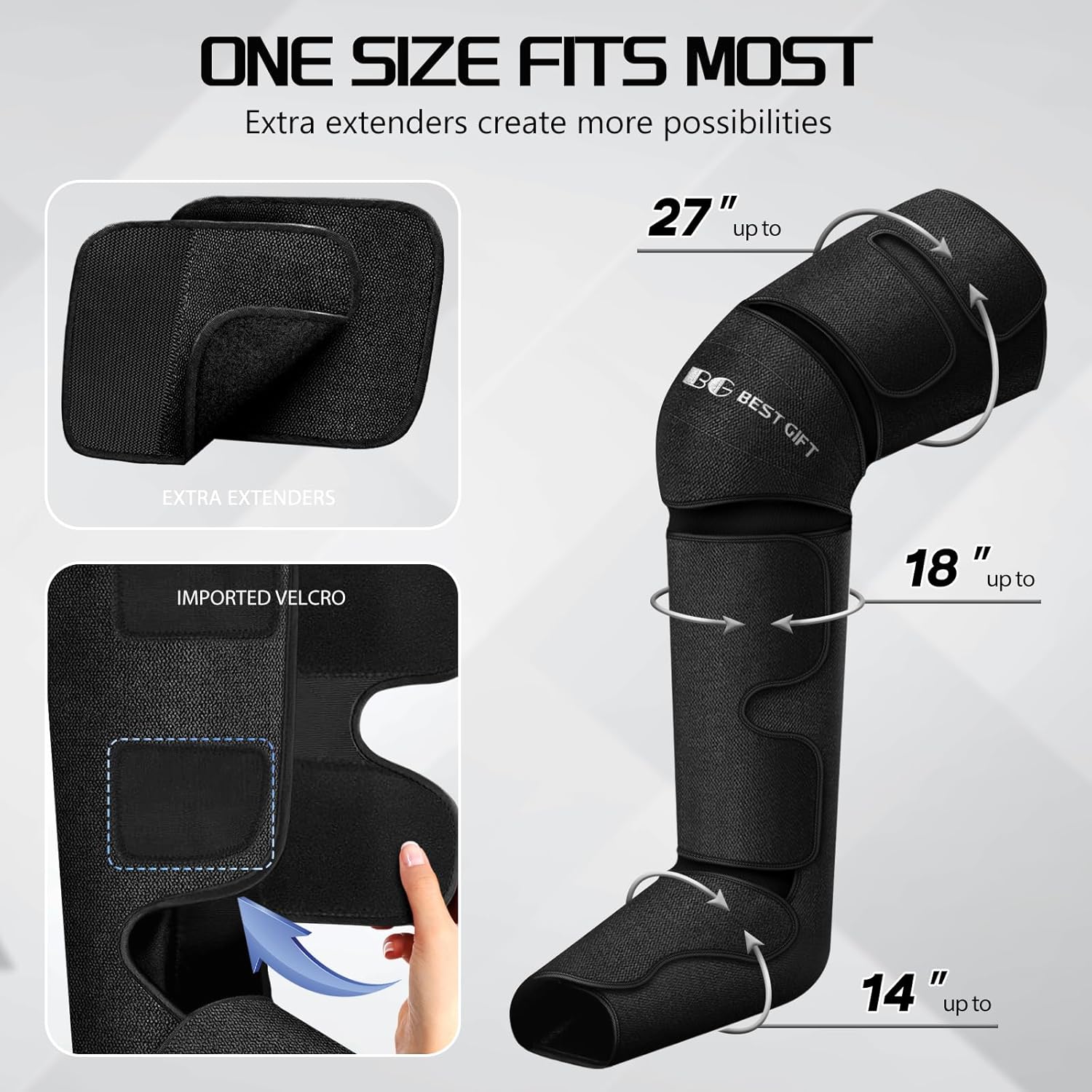 Detalle de Bestgift Air Compression Massager with Heat for Legs & Feet — Comprehensive Therapy for Varicose Veins, Cramps, and Edema