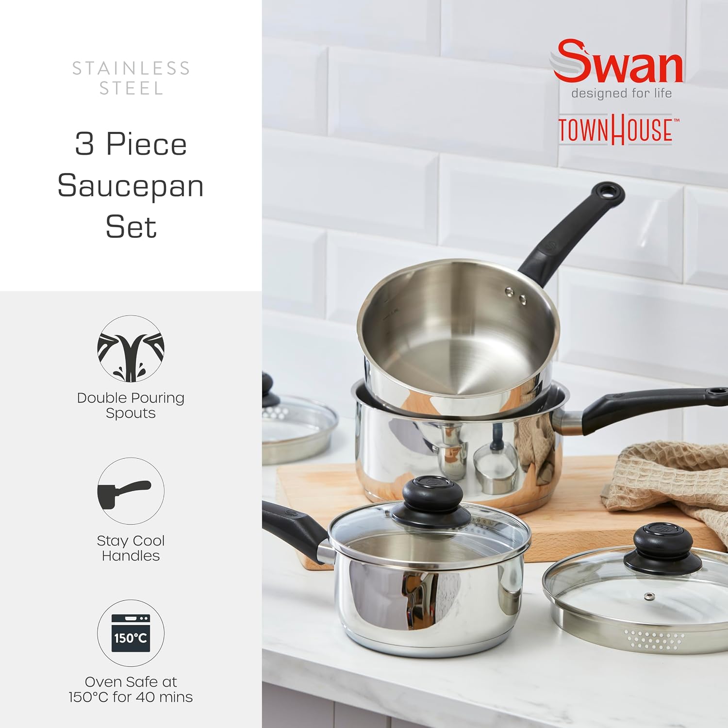 Detalle de Swan Townhouse stainless steel saucepan set