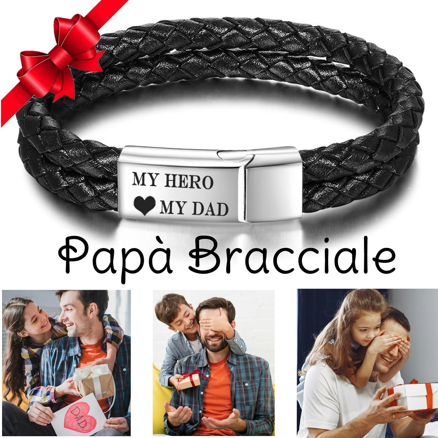 Thumbnail 3 de Jbniuay Vatertagsgeschenk: Lederarmband „Weltbester Papa“ mit Gravur und Perlen