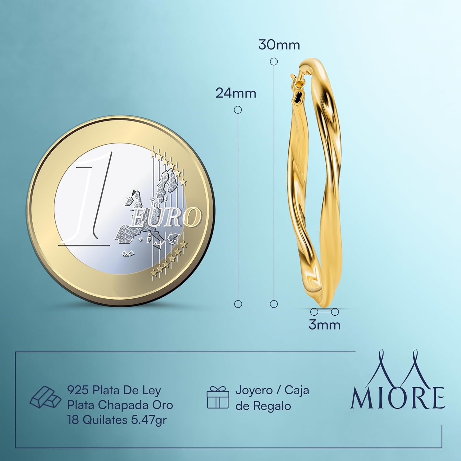 Detalle de Miore Pendientes 30 mm aros redondos dorados