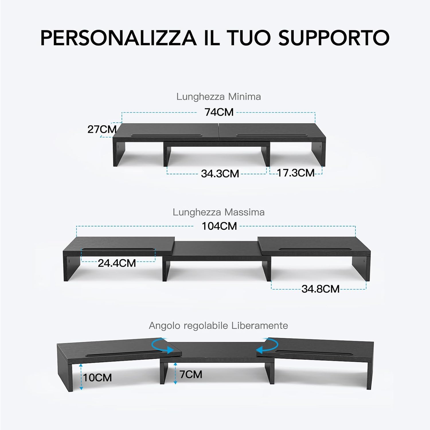 Detalle de HUANUO Supporto Monitor Scrivania Doppio – Rialzo regolabile per 2 monitor, con scomparti multipli