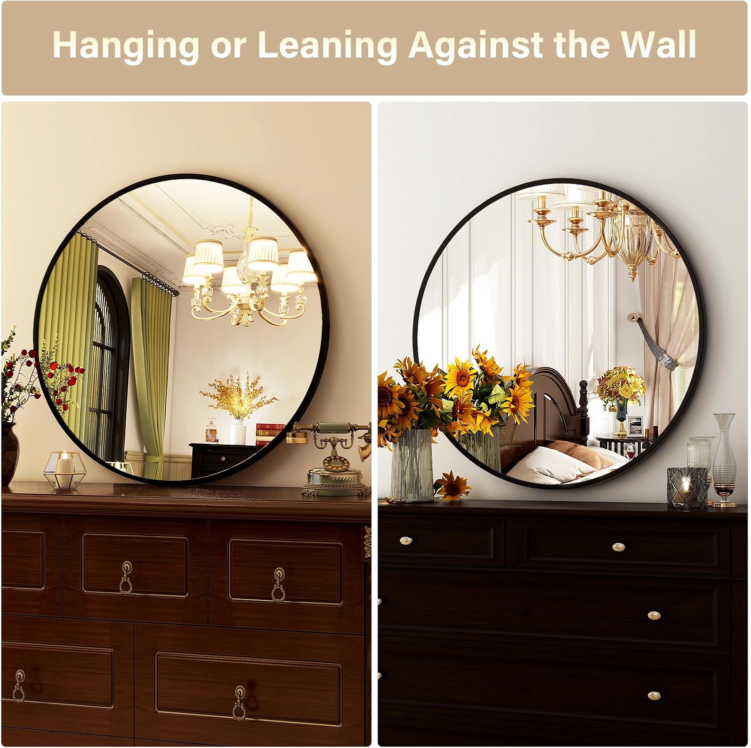 Thumbnail 6 de HARRITPURE Round Mirror 24-inch Black Wall Mirror 🪞