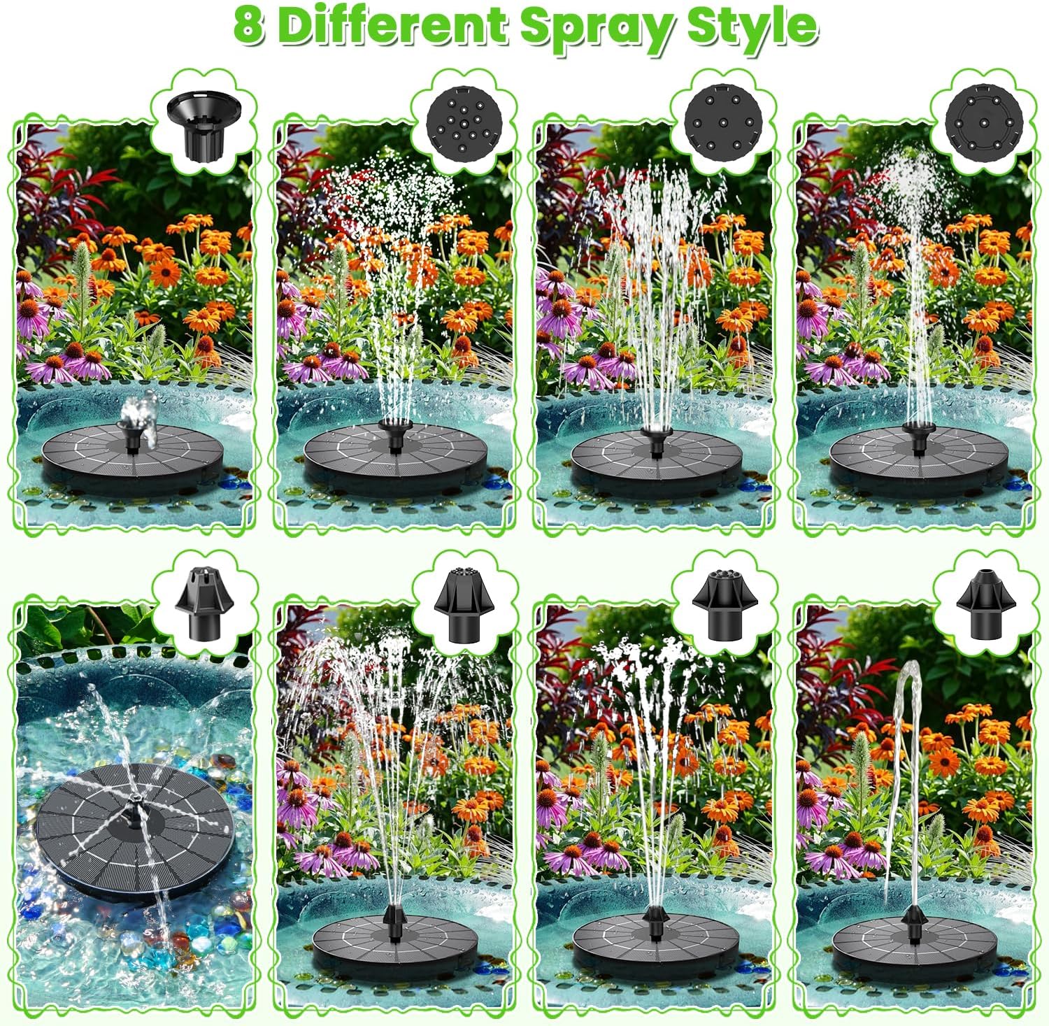 Thumbnail 3 de SZMP Solar Fountain 3.5W Solar-Powered Bird Bath Pump with 2000mAh Battery and 8 Nozzles