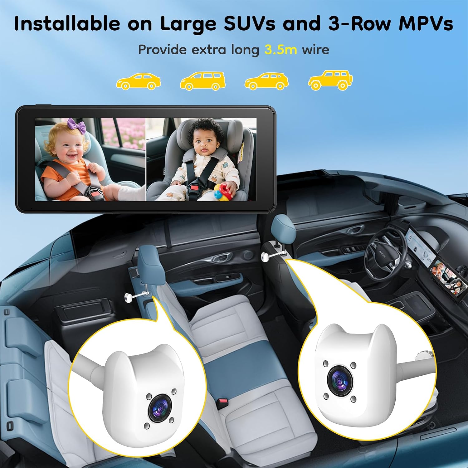 Thumbnail 6 de ELECROW 2-Kids Baby Car Camera for Seat with 6.86 Inch Ultrawide Display