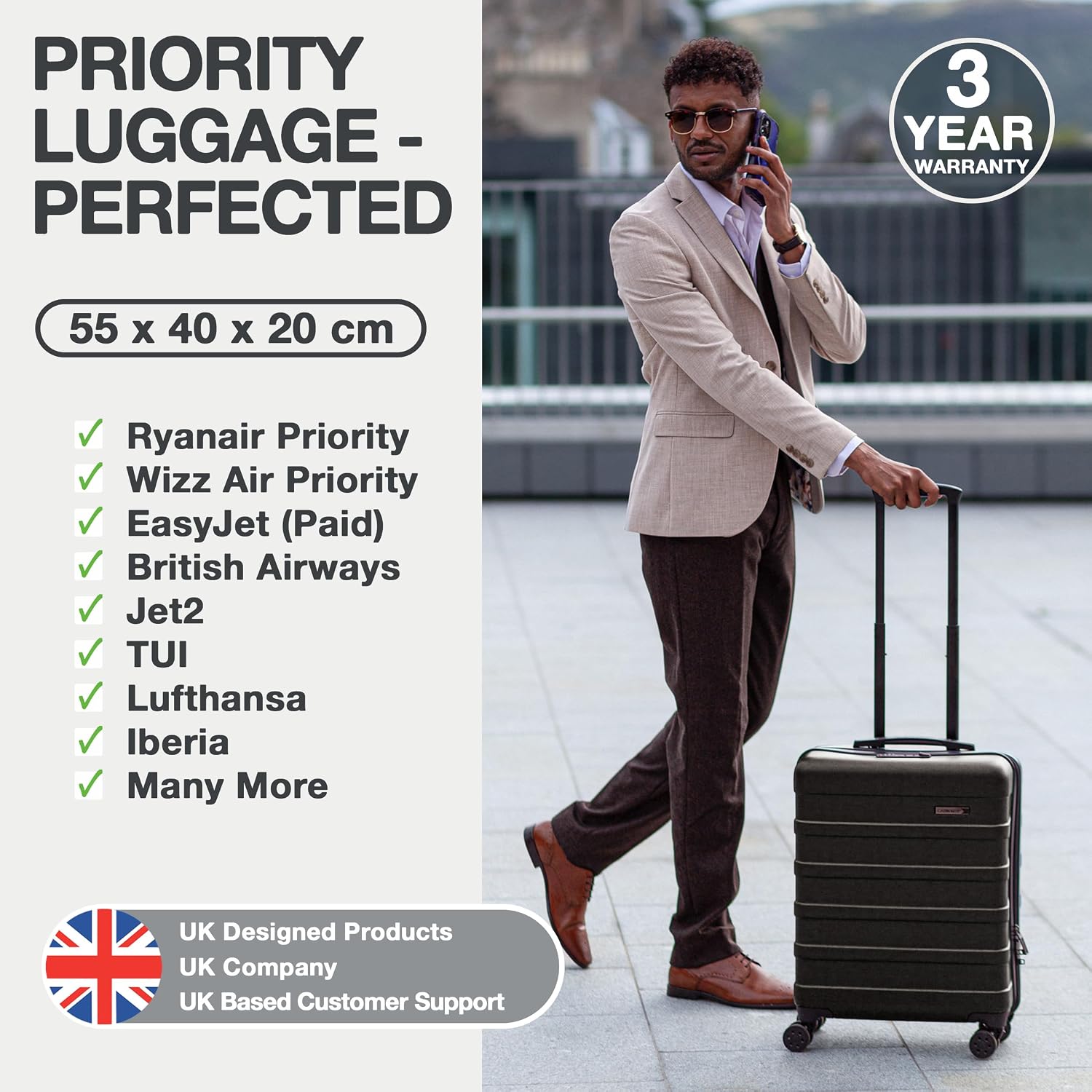 Detalle de Cabin Max Anode 55x40x20 Cabin Suitcase – 40L, Built-in Lock, 8-Wheel Lightweight Carry-On