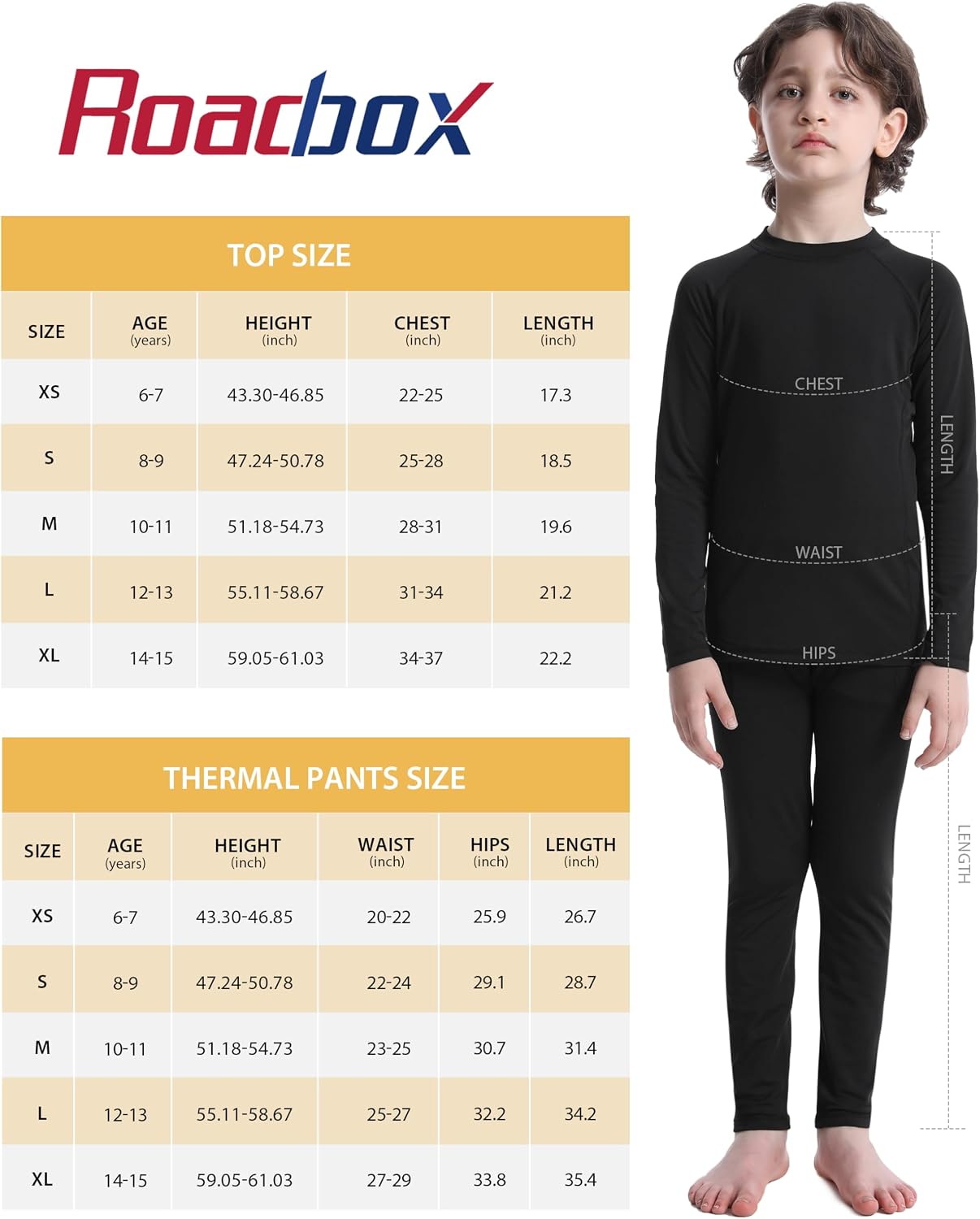 Detalle 2 de Roadbox RYCA0209016_ParentASIN Boys’ Fleece-Lined Thermal Underwear Set