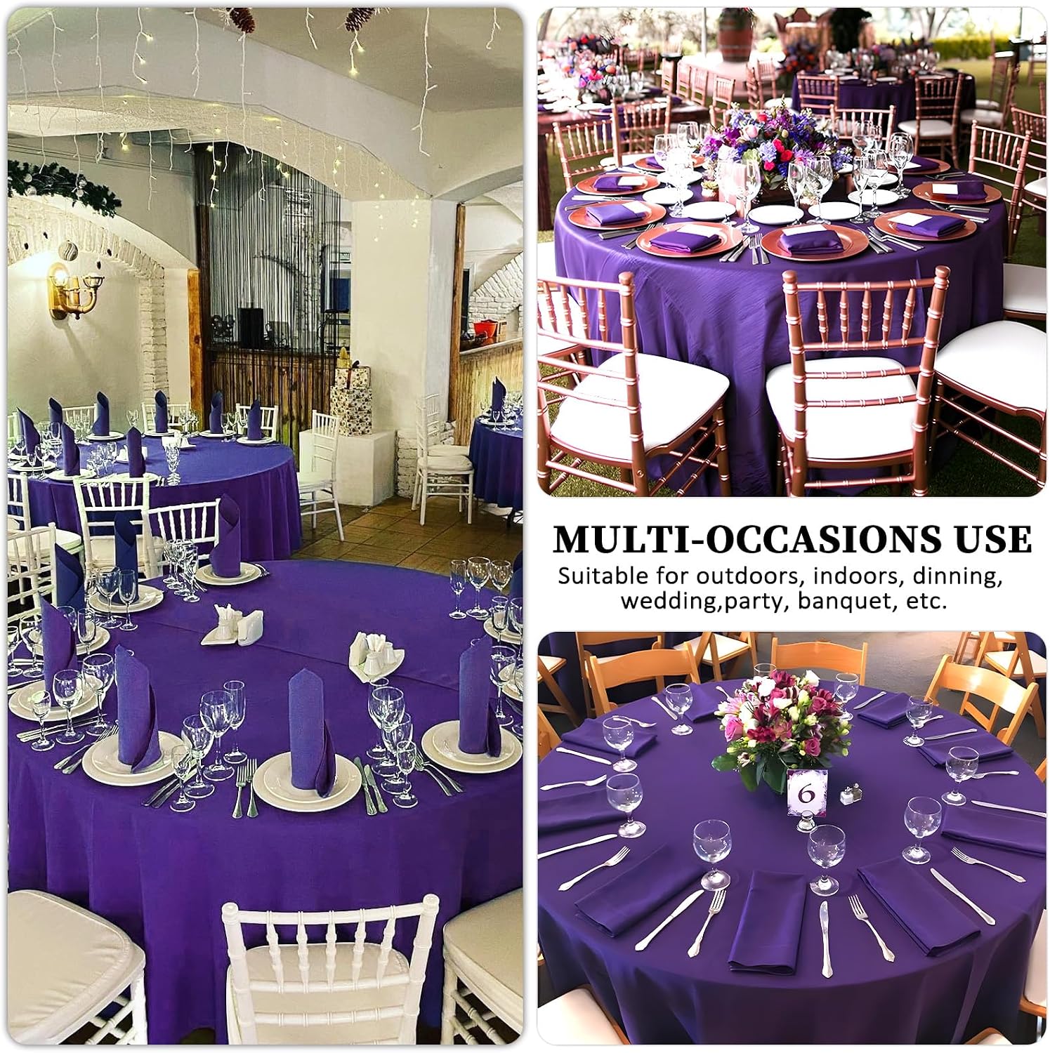 Thumbnail 5 de Heneger 8-Pack Purple 90-Inch Round Tablecloth (Wrinkle-Resistant Polyester)