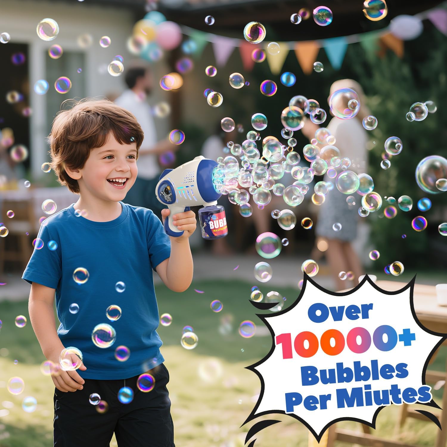Detalle 2 de EagleStone 2-Pack Light-Up Automatic Bubble Gun Toy for Kids (8-hole, outdoor bubble machine)