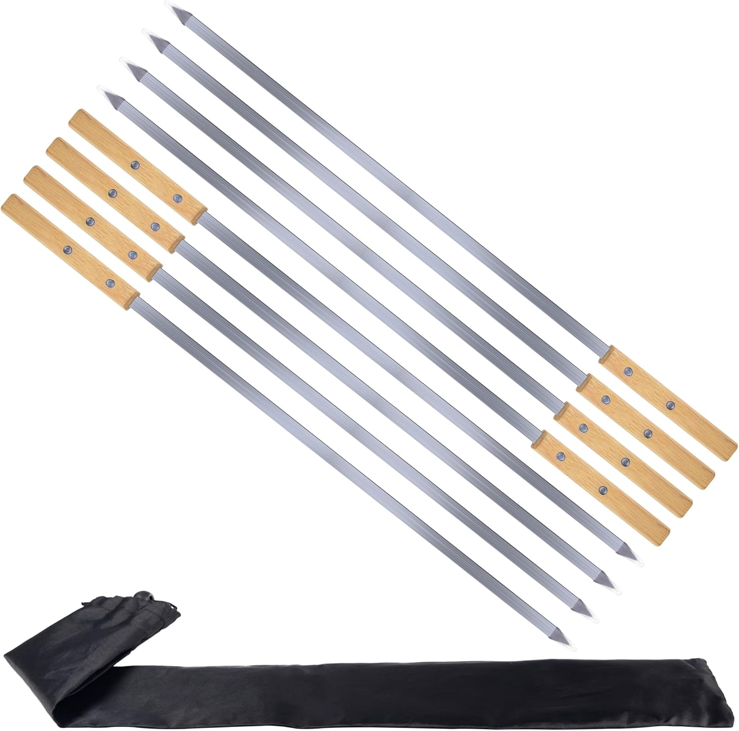 AWCIGG 8 flache Grillspieße aus Edelstahl (430er) mit Buchenholz-Griffen, 55 cm – inkl. Tasche