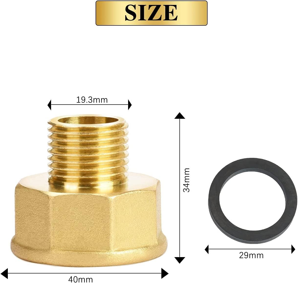 Thumbnail 6 de Reduzierstück 1/2 auf 1 Zoll aus Messing – 2er-Set mit Dichtring (Nutmanel)