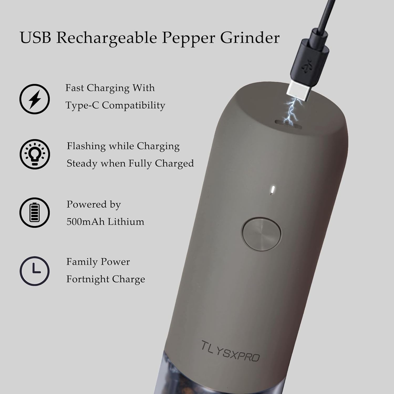 Thumbnail 4 de Electric Salt and Pepper Grinder Set USB Rechargeable 2-pack 🧂
