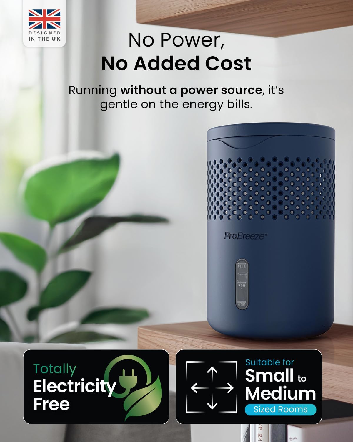 Detalle de Pro Breeze Osmo Dehumidifier (Silent & Refillable) with 700g Refillable Tablet – Blue