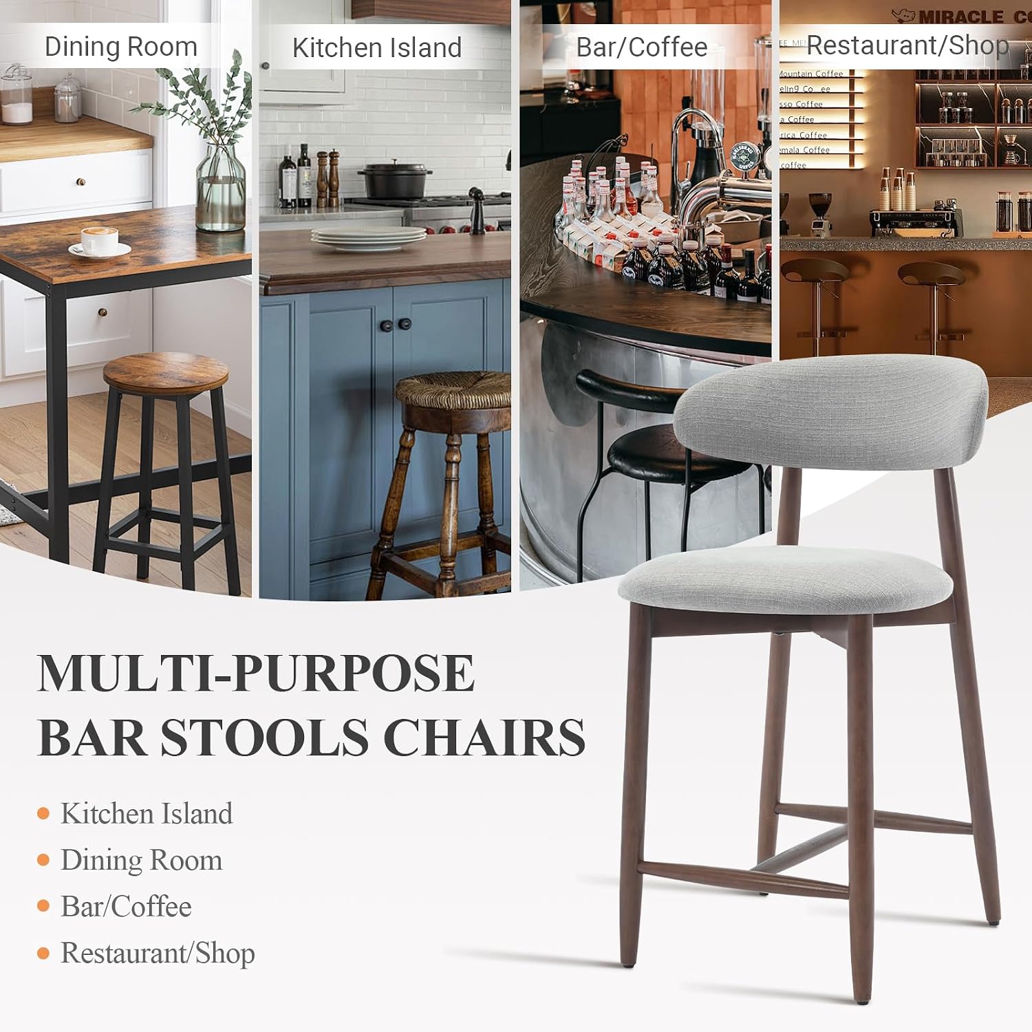 Thumbnail 4 de COLAMY VC-B6269-LGY3-FB-4B Upholstered Counter Stools, Set of 4, Light Grey