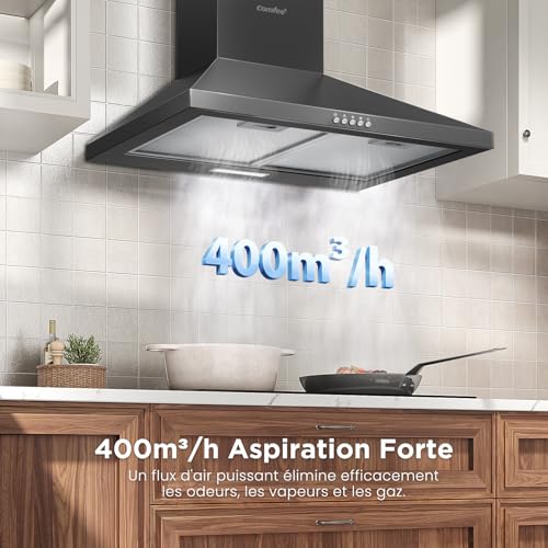 Detalle de COMFEE' CH60A17EM400SS-EU Hotte aspirante 60 cm, 400 m³/h, A++, acier inoxydable