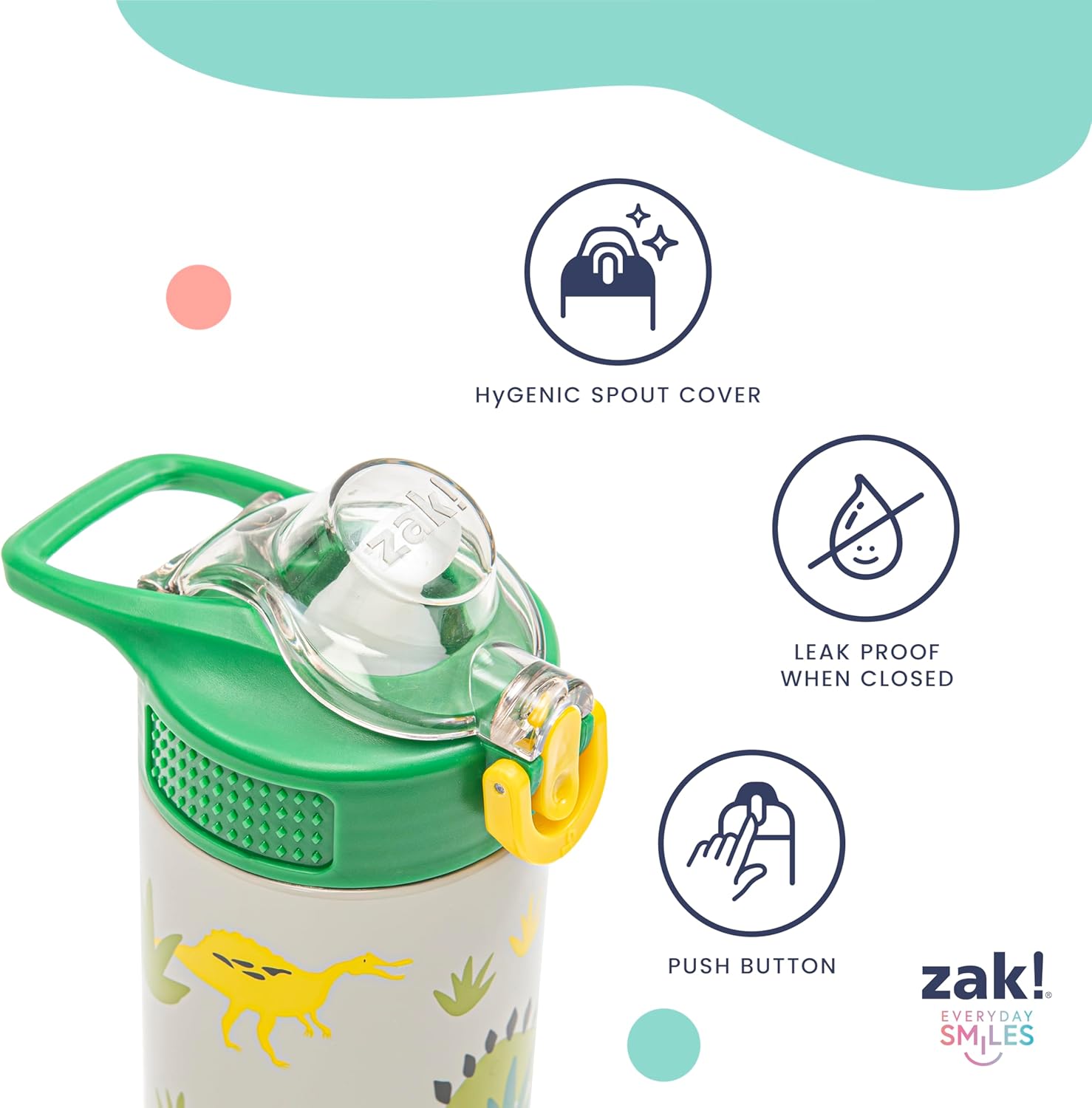 Detalle de Zak Designs Disney Frozen Sage Kids Water Bottle (14oz) — Stainless Steel Straw Bottle With Handle & Leak-Proof Pop-Up Cover