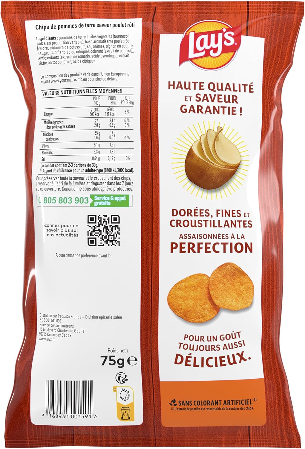 Detalle 2 de LAY'S Chips Saveur Poulet Rôti – Lot de 15x75g