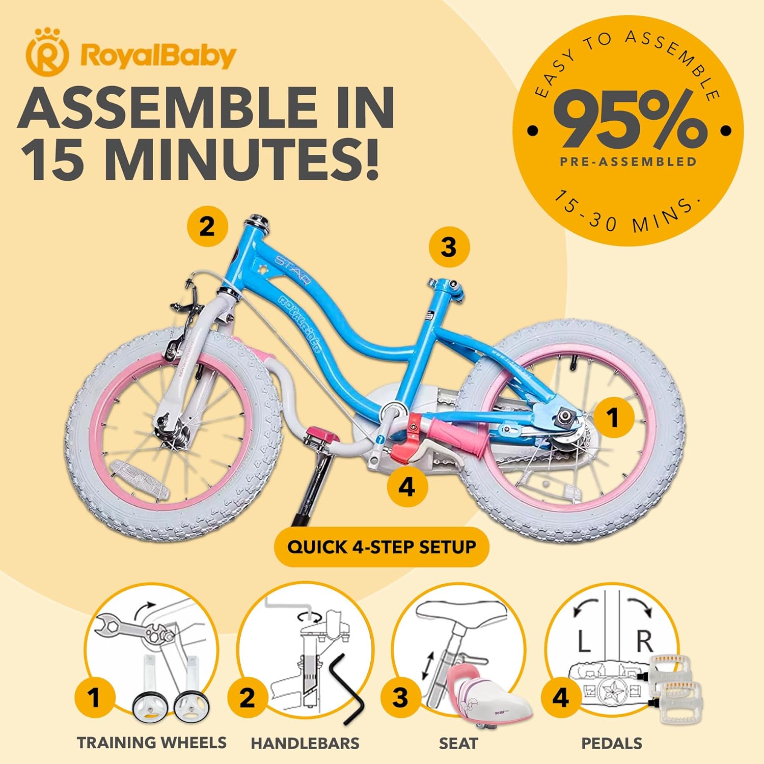 Thumbnail 4 de RoyalBaby Stargirl Girls Bike with Training Wheels and Basket (12 Inch) - Blue