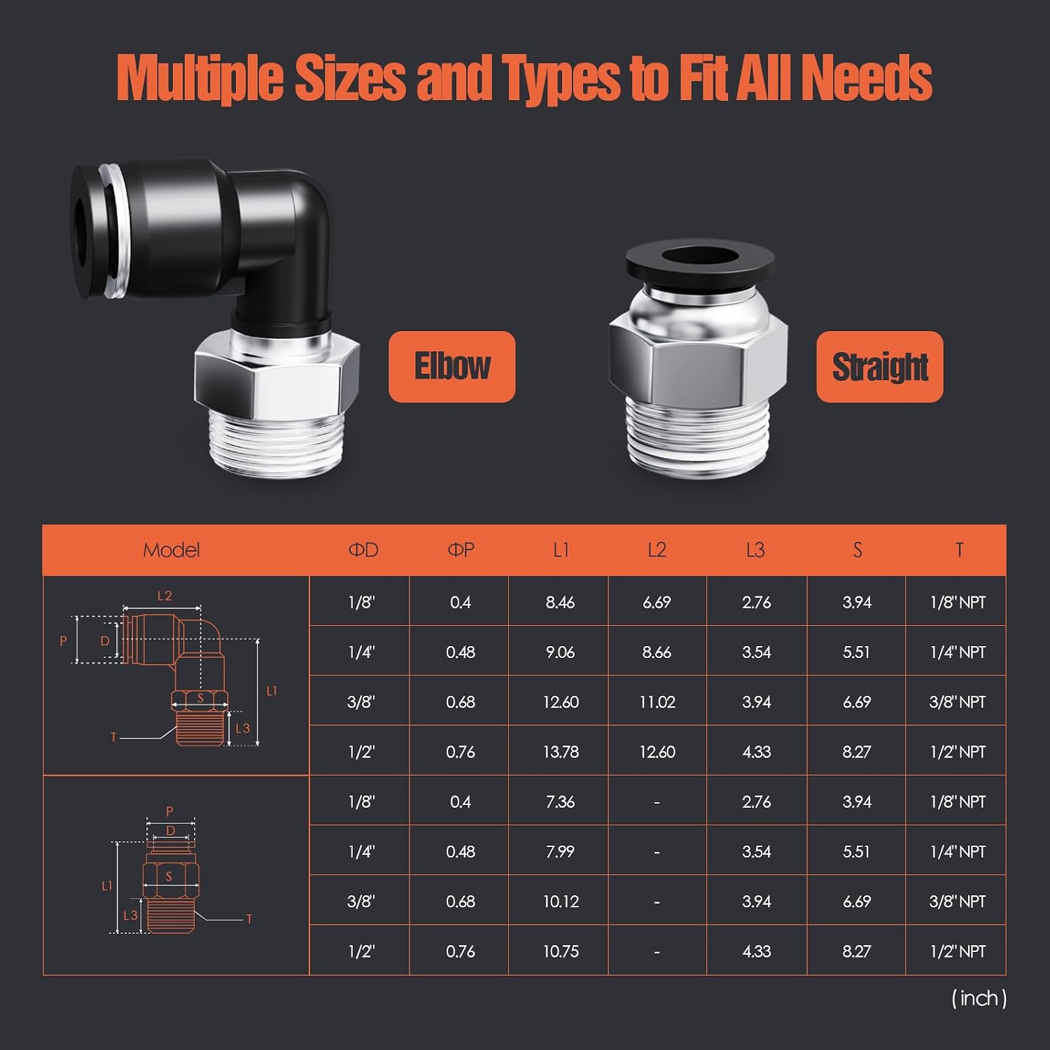 Thumbnail 6 de TRILINK QT0 Push-to-Connect Fittings, 3/8" OD x 3/8" NPT, 20-Piece Kit