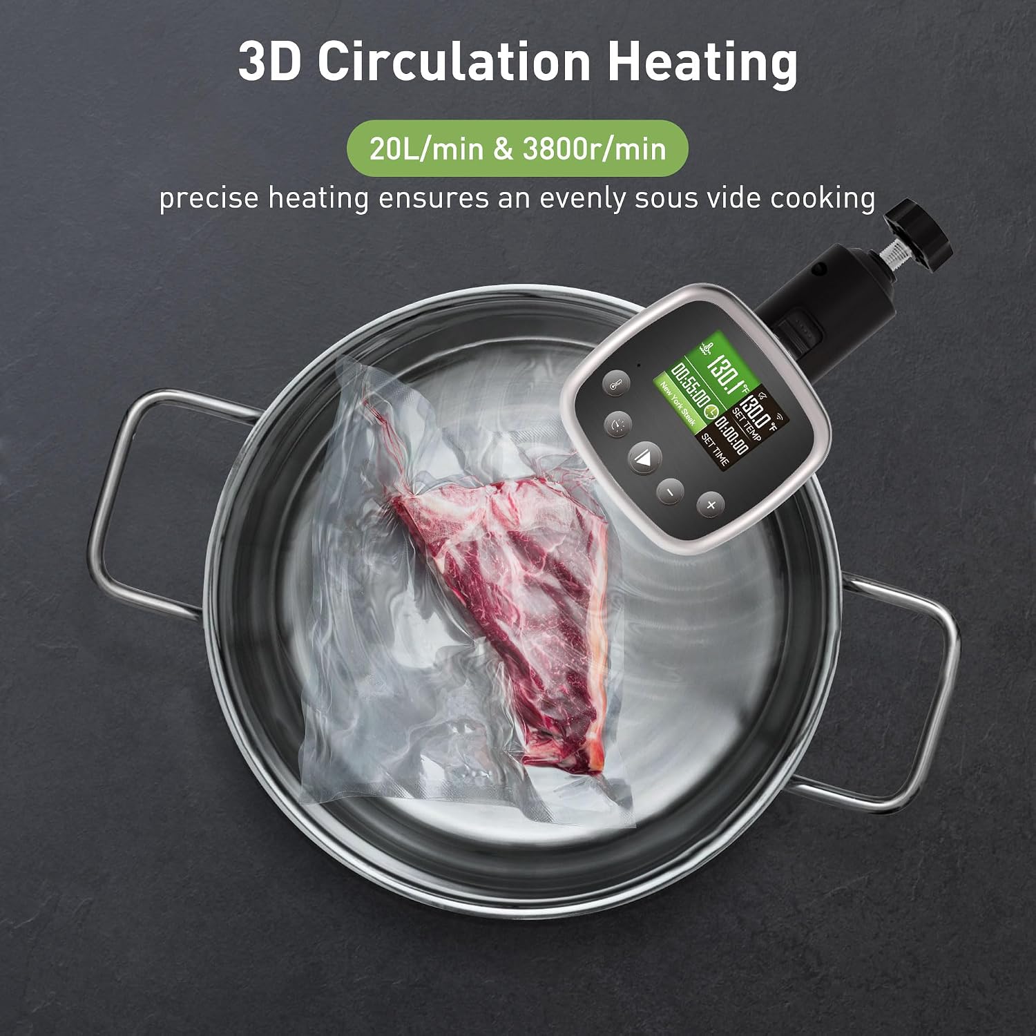 Detalle 1 de KitchenBoss G322PT 1100W Sous Vide Cooker with Wi-Fi, LCD and Brushless Motor