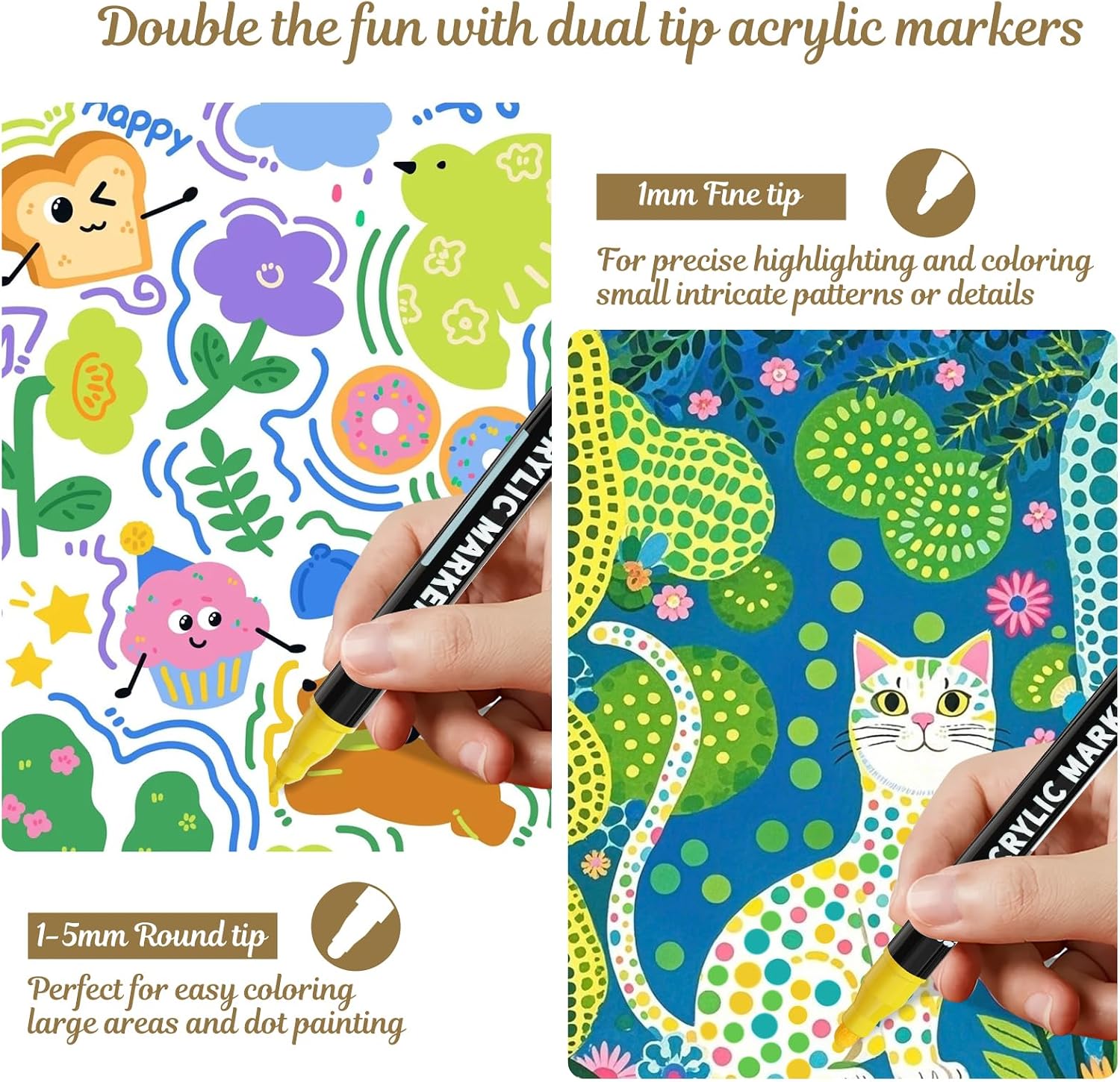 Detalle de Nauets 30 Colors Precision Dual Tip Acrylic Paint Markers Pens – Dot & Fine