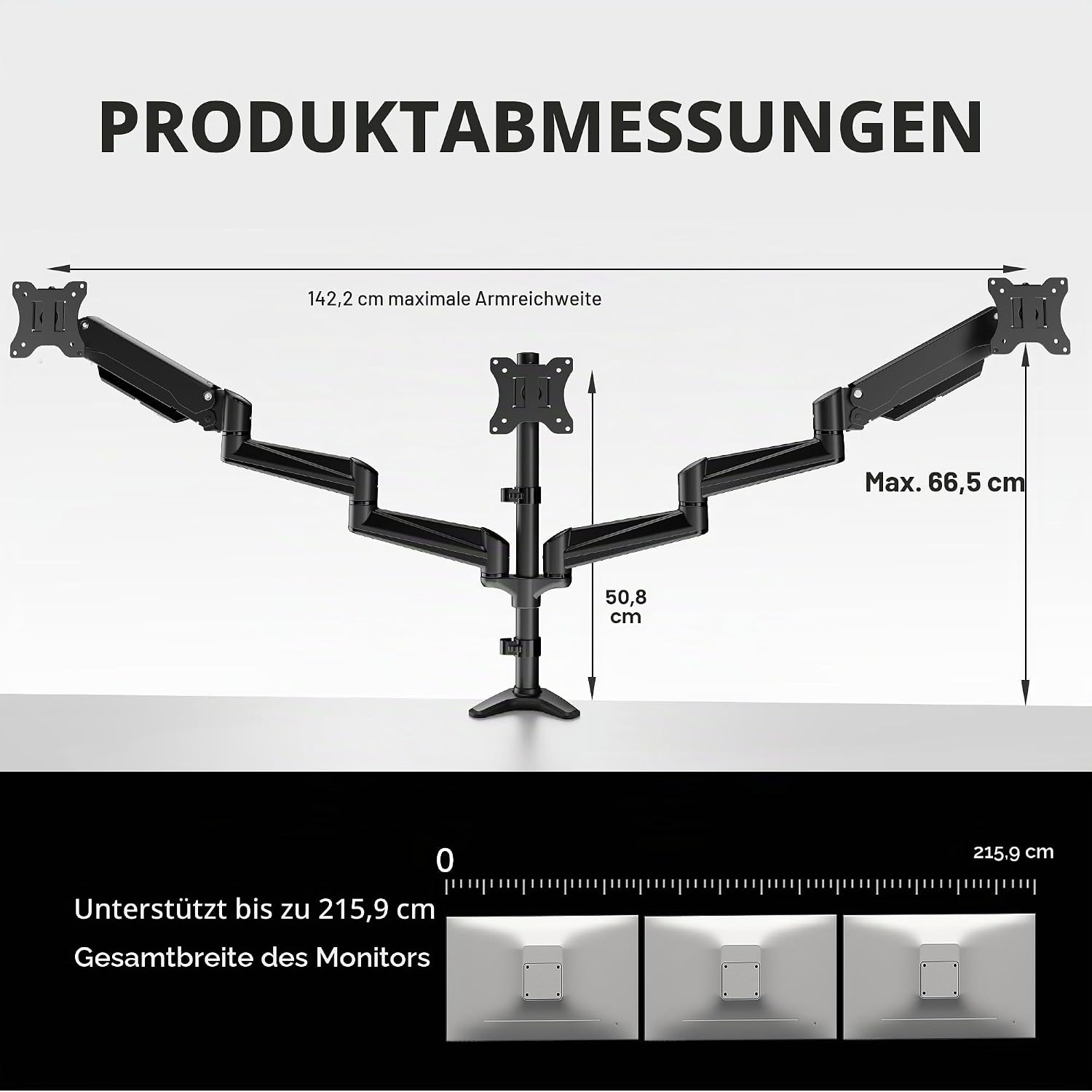 Detalle de HUANUO Monitor Halterung 3 Monitore 17–32 Zoll 8 kg pro Arm