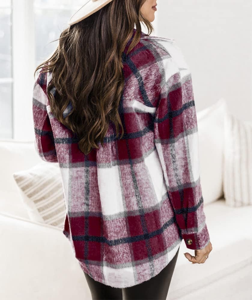 Detalle de Beaully Women's Flannel Plaid Shacket, Brushed Polyester, Button-Down with Pockets
