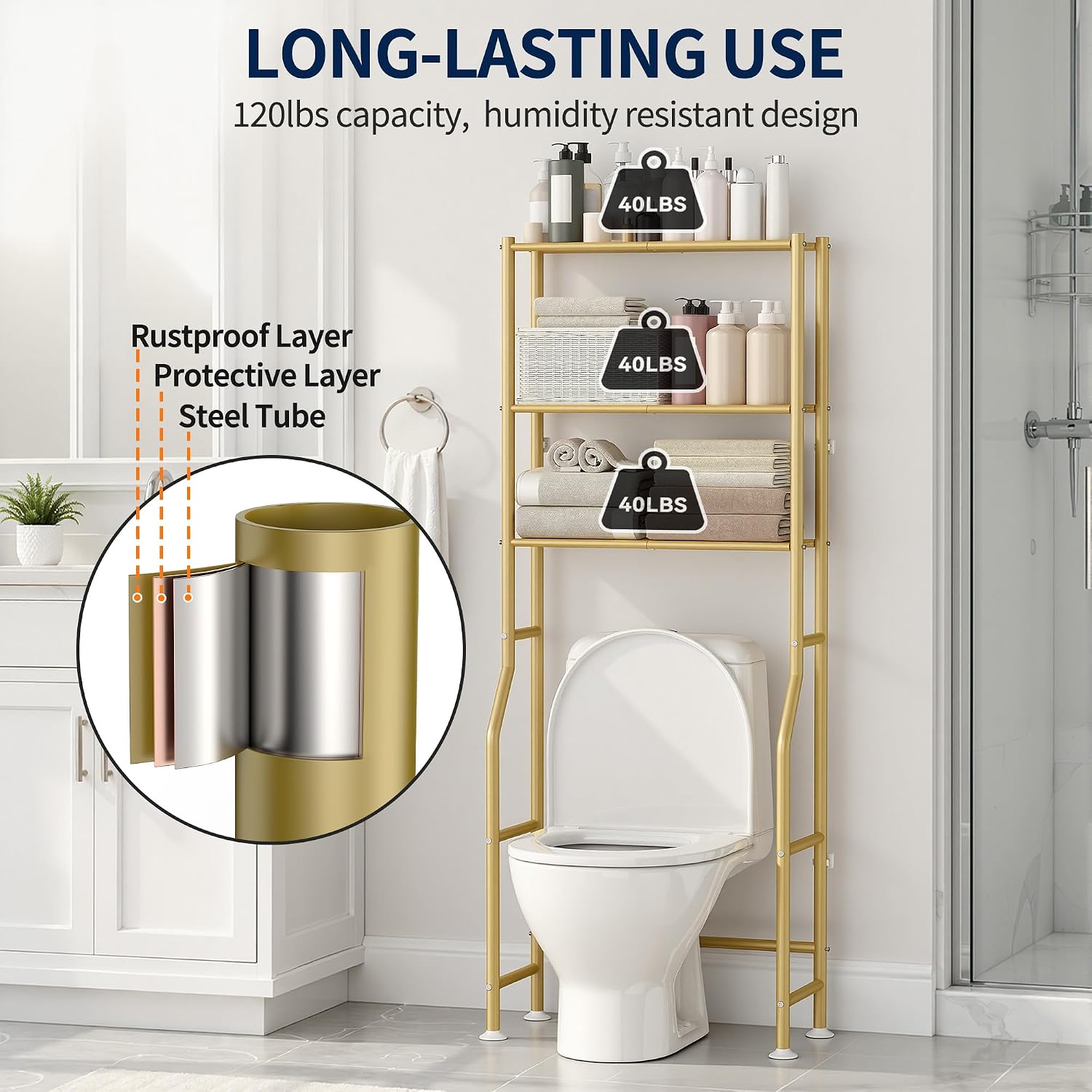 Detalle de GloTika Over-Toilet Storage Rack, 3-Tier